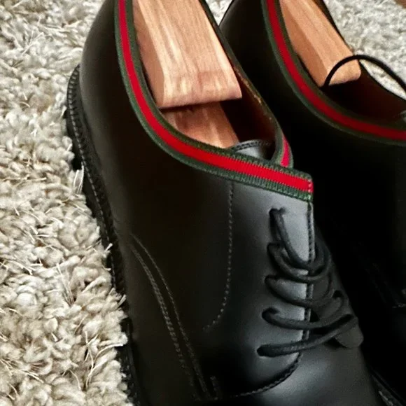 Gucci | Shoes | Gucci Black Leather Red And Green Trim Dress 